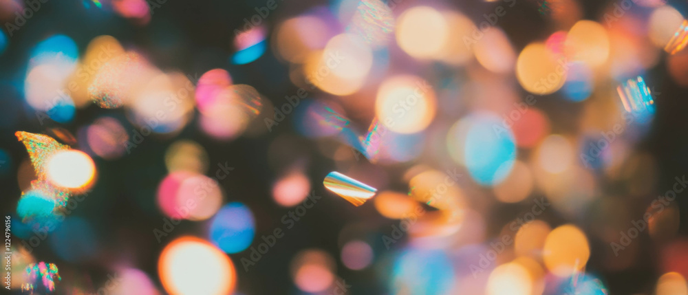 Poster Colorful confetti overlay texture creating vibrant patterns on a dark background