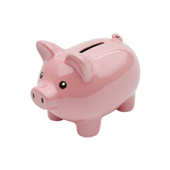 Obraz premium Small pink piggy bank with coin slot isolated on transparent white background