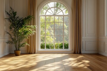 Fototapeta premium Classic Room with White Walls, Wooden Floor, and Elegant Decor