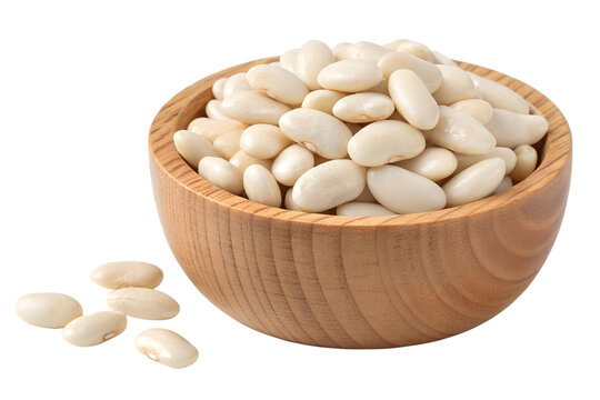 cannellini beans in wooden bowl isolated on transparent background png