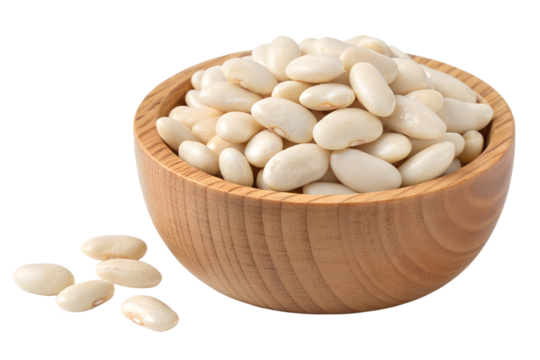 cannellini beans in wooden bowl isolated on transparent background png