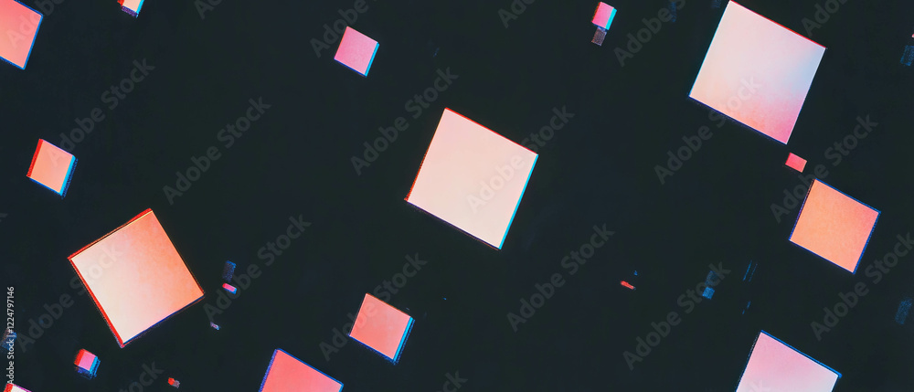Aufkleber colorful confetti texture with square shapes and geometric patterns on a black background