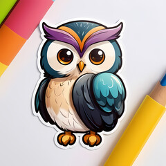 Fototapeta premium Charming Cartoon Owl with Big Eyes and a Friendly Smile for Animal Stickers