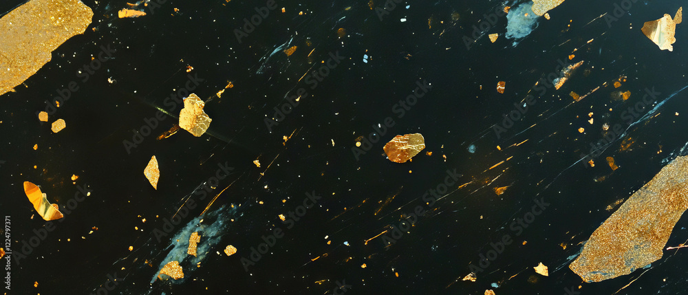 Poster unique confetti overlay with gold flakes on a textured black background for creative projects