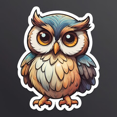 Obraz premium Charming Cartoon Owl with Big Eyes and a Friendly Smile for Animal Stickers