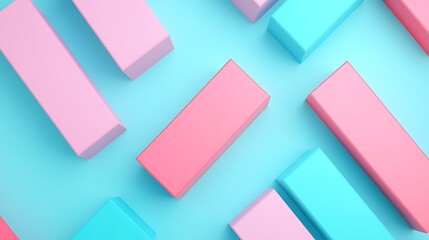 Abstract Colorful Blocks Arrangement on Bright Blue Background for Modern Design and Creative Projects