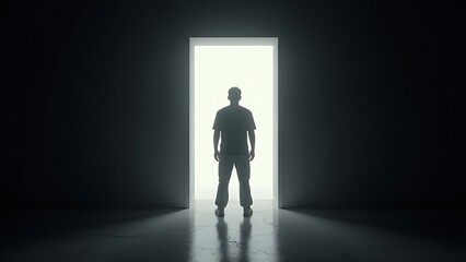 Obraz premium figure doorway bright light surrounding darkness