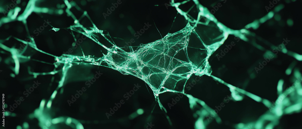 Poster Cracked glass texture with radial pattern on a dark background creating an empty center area