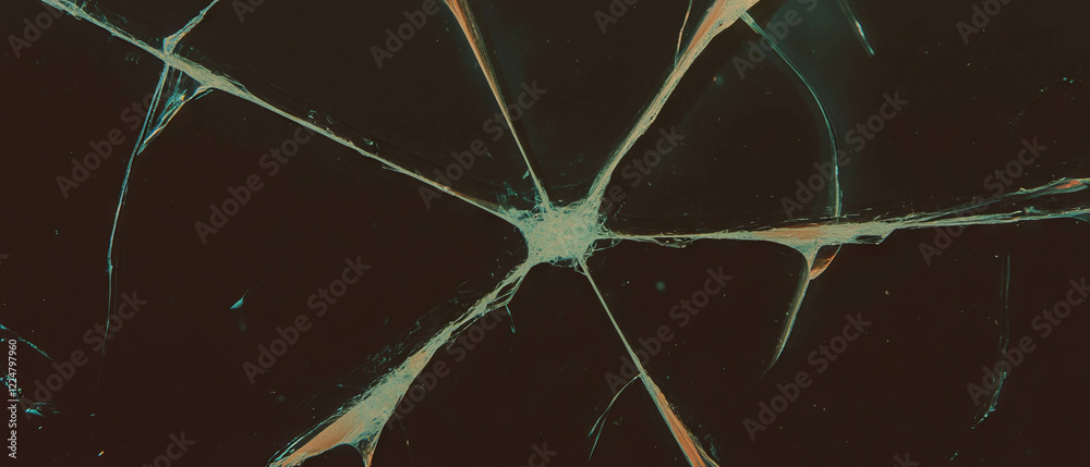 Poster cracked glass texture with radial pattern featuring an empty center on black background