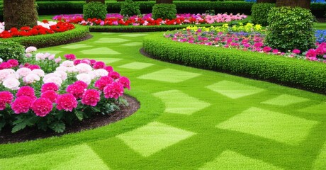 Vibrant garden with colorful flowers symbolizing diversity, growth, and personalized solutions for different needs. Each bloom represents unique care, harmony, and flourishing potential