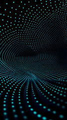 Obraz premium Abstract 3D Background Creates Wavy Pattern with Glowing Blue Dots on Black Surface