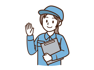 作業着の女性_バインダー_ブルー