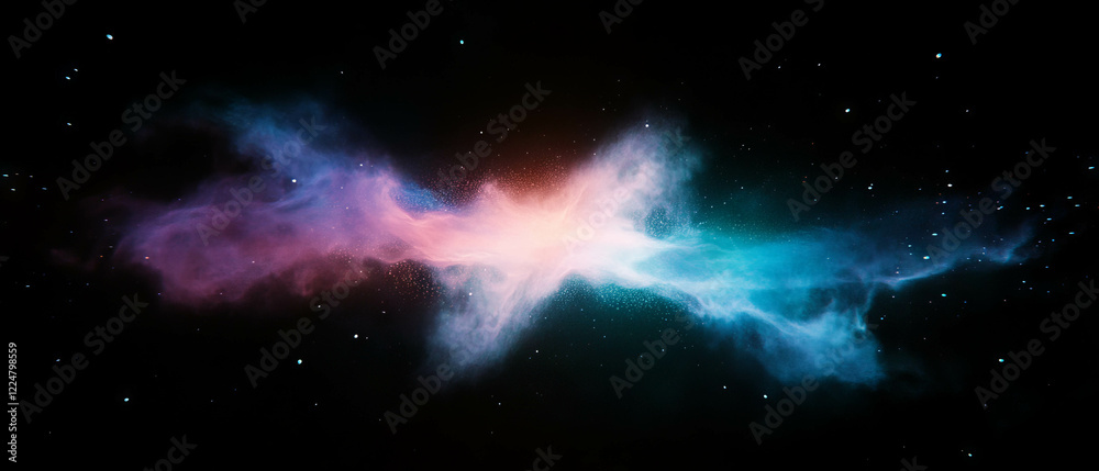 Poster Bright cosmic dust and light overlay on dark background creating a high contrast visual effect