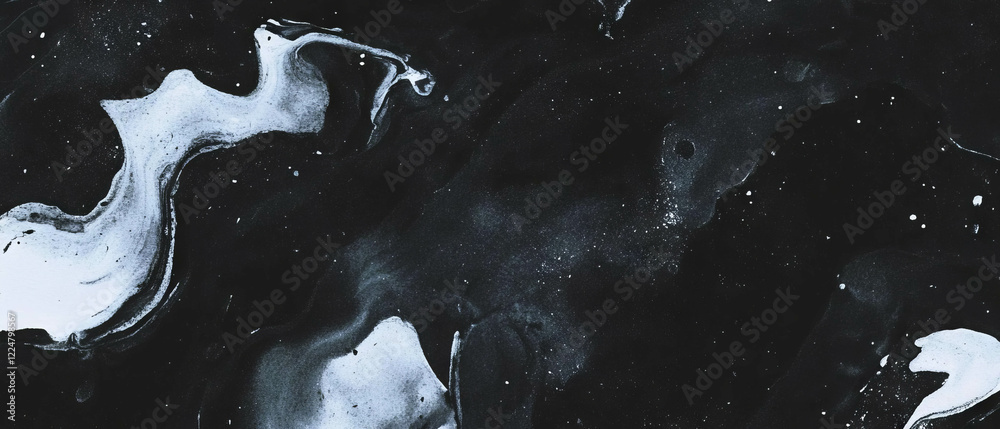 Poster dark background with bright watercolor accents creating a high-contrast artistic effect