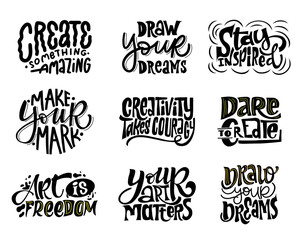 A set of 9 inspirational hand-lettered quotes perfect for creating motivational posters, social media graphics, and merchandise