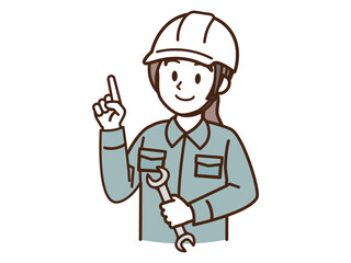 作業着の女性_白いヘルメット_グリーン