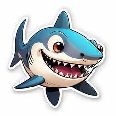 Cute Cartoon Shark with a Playful Grin Ideal for Animal Stickers