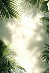 Tropical foliage and shadows on a textured wall creating a natural and serene atmosphere