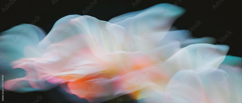 Poster delicate flower petals create an ethereal texture against a soft black background