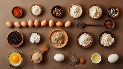 Obraz premium A flat lay of various baking ingredients and utensils.