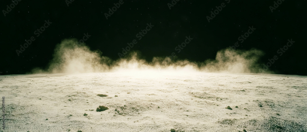 Poster Detailed dust texture on a dark background with space for text and surface details