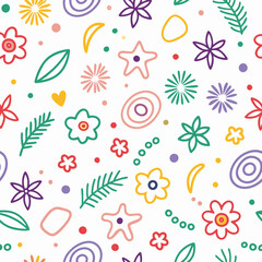 Obraz premium Colorful floral and abstract shapes seamless pattern.