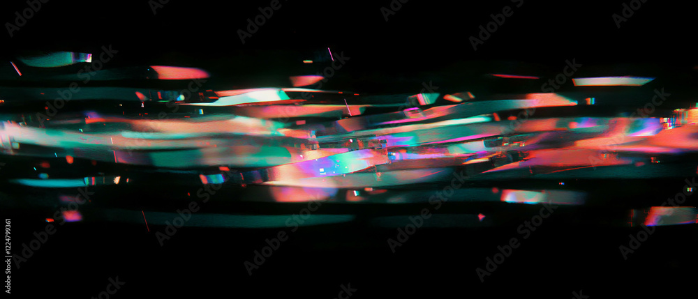 Aufkleber Distorted broken glass texture with glitch effects on a black background creating a dynamic visual