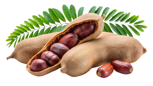 tamarind fruit with leaf and seed isolated on whit transparent background png