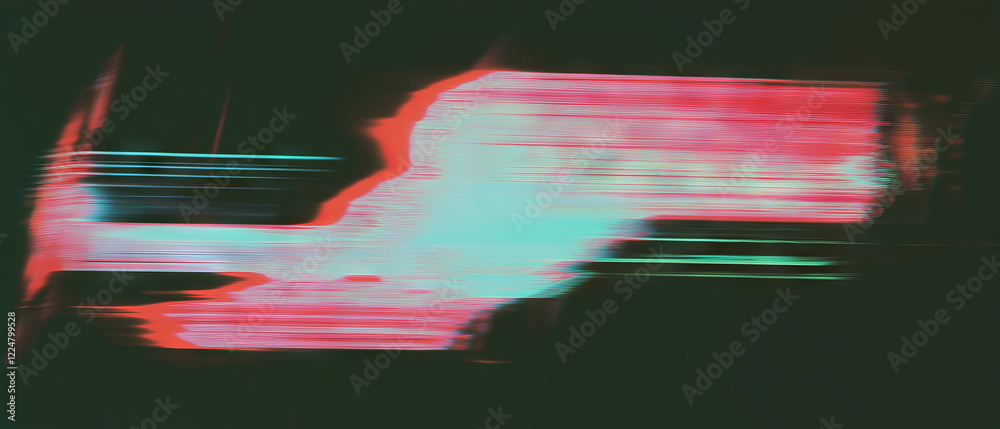 Poster glitching digital art overlay with vibrant distortion on a black background