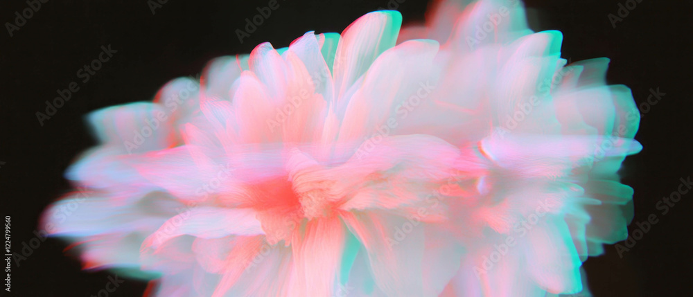 Poster Exploring digital art with distorted glitching flower petal effects on a dark backdrop