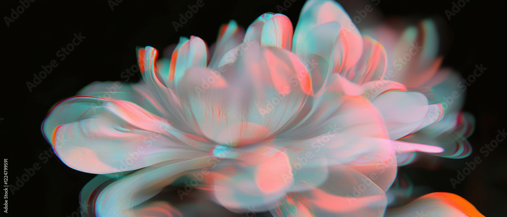 Poster distorted glitching petal effects create a captivating digital art focal point