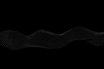 Fototapeta premium Abstract White Dotted Wave Flows Smoothly Across a Black Background