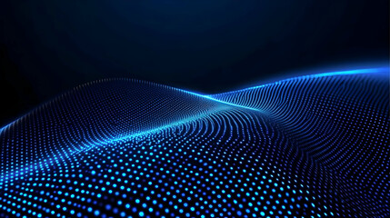 Abstract blue particle wave flows smoothly across a dark background, creating a futuristic and dynamic design.