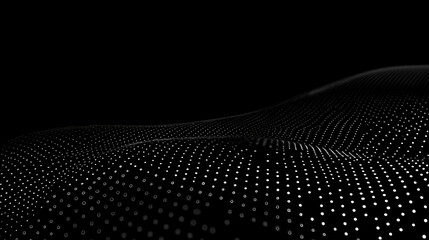 Abstract 3D Dotted Wave Forms a Dynamic Surface on a Black Background.