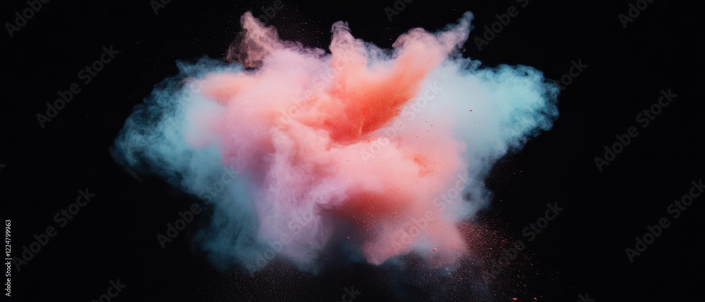 Poster dynamic dust cloud with vibrant colors and motion blur on a dark background