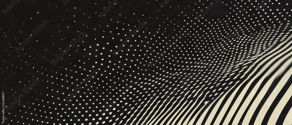 Poster Unique dot texture with concentric circles and radial patterns on a black background