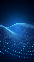 Abstract Blue Particle Wave Flows Smoothly Across a Dark Background with Glowing Dots