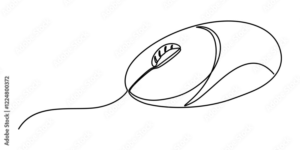 Aufkleber Computer Mouse line icon, Drawn continuous one line computer mouse logo. Vector illustration, Computer Mouse Black Stroke Linear Icon, Mouse computer one continuous single line art drawing. Minimal. 