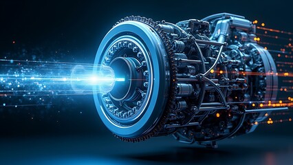 futuristic engine digital data flow visualization