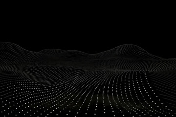 Abstract 3D landscape forms a dotted wavy surface on a black background.