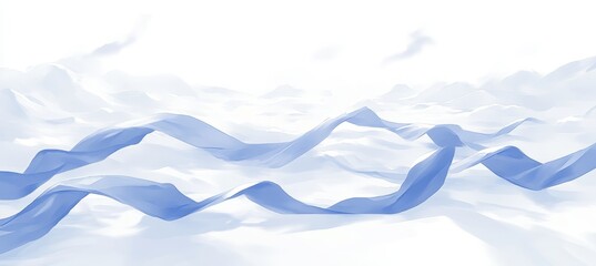 Obraz premium Graceful Light Blue Ribbons Dancing Across a White Space, Minimalist Fluid Design Element