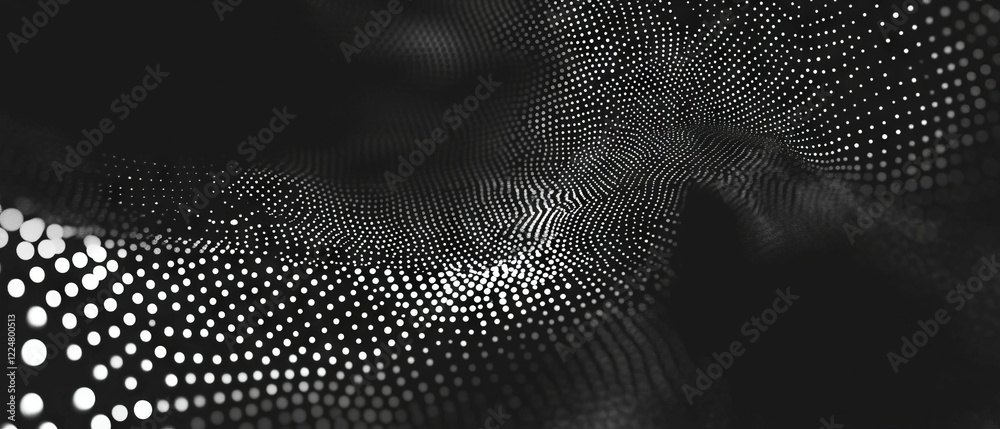Poster Overlay texture of abstract dot design creating shapes on a black background
