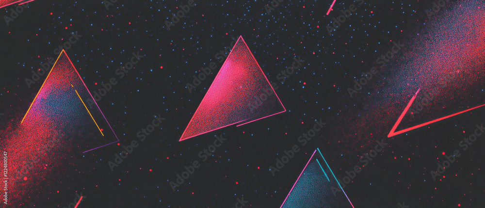 Poster Dot texture overlay featuring triangular patterns and geometric design against a black background