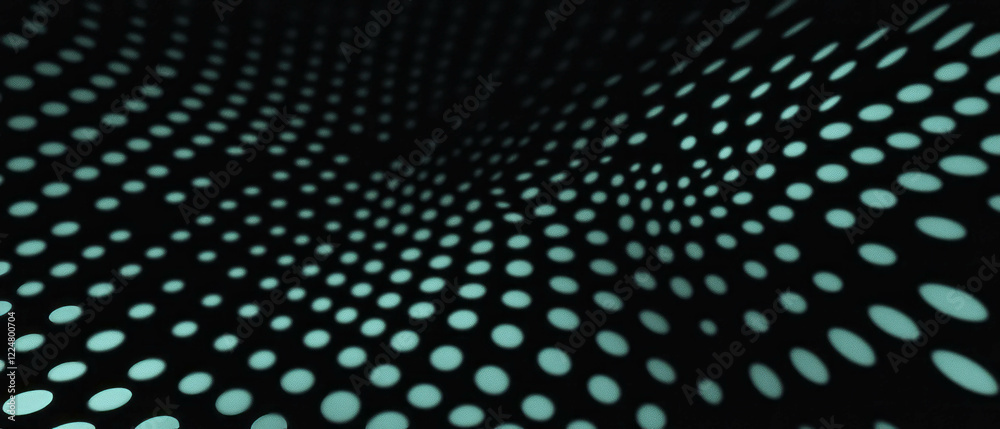 Poster Geometric dot texture with circular patterns on a black background creates a dynamic visual effect