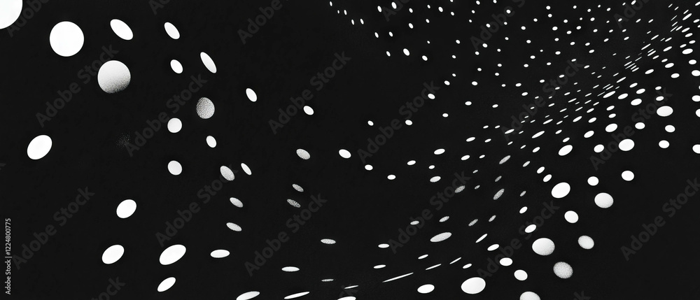 Poster Dynamic dot texture overlay with varying sizes against a black background for creative design