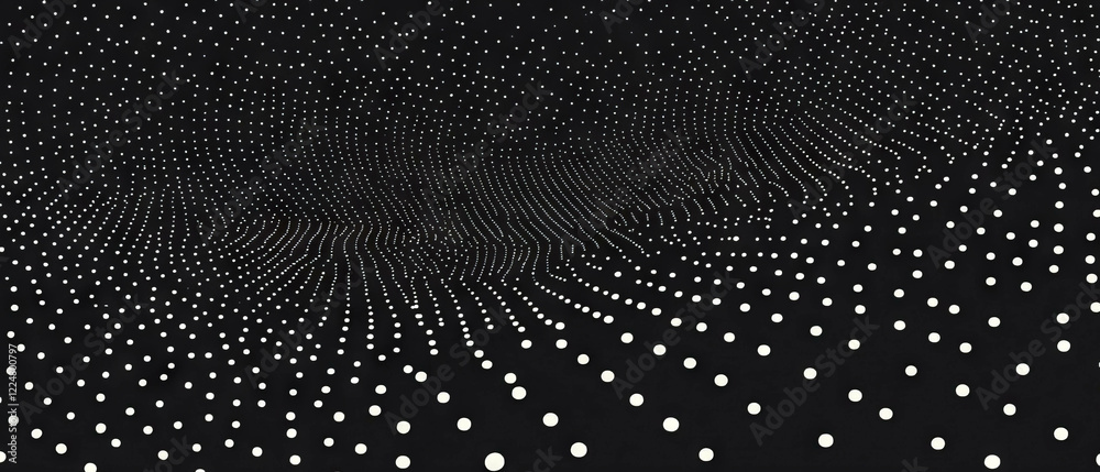 Poster Dynamic dot texture overlay with varying sizes on a black background