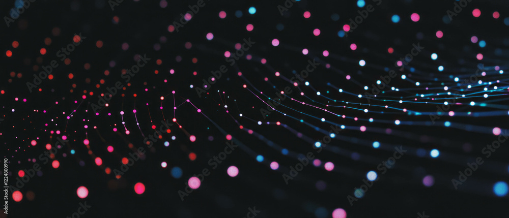 Poster geometric dot texture overlay with vibrant colors on a dark background