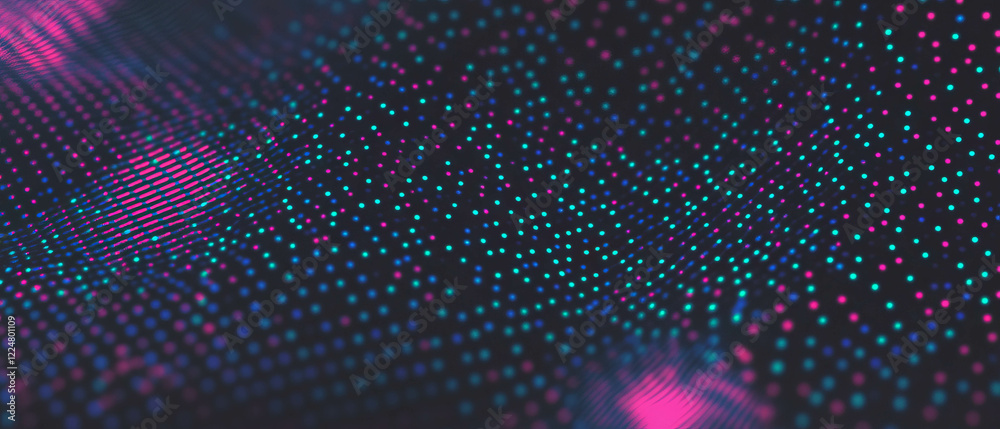 Poster Vibrant dot texture with geometric grid and mathematical aesthetics on a dark background