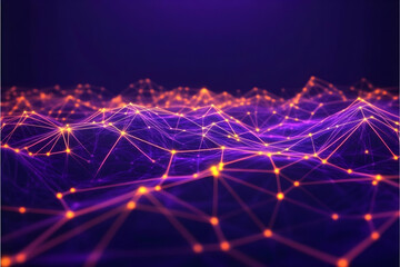 Obraz premium Abstract 3D landscape forms with glowing lines and dots in purple and orange smoothly.