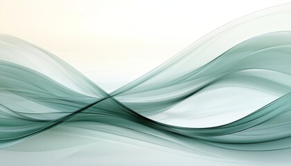Obraz premium Abstract Background, Flowing Green Ribbons, Smooth Gradients, Gentle Curves On White.
